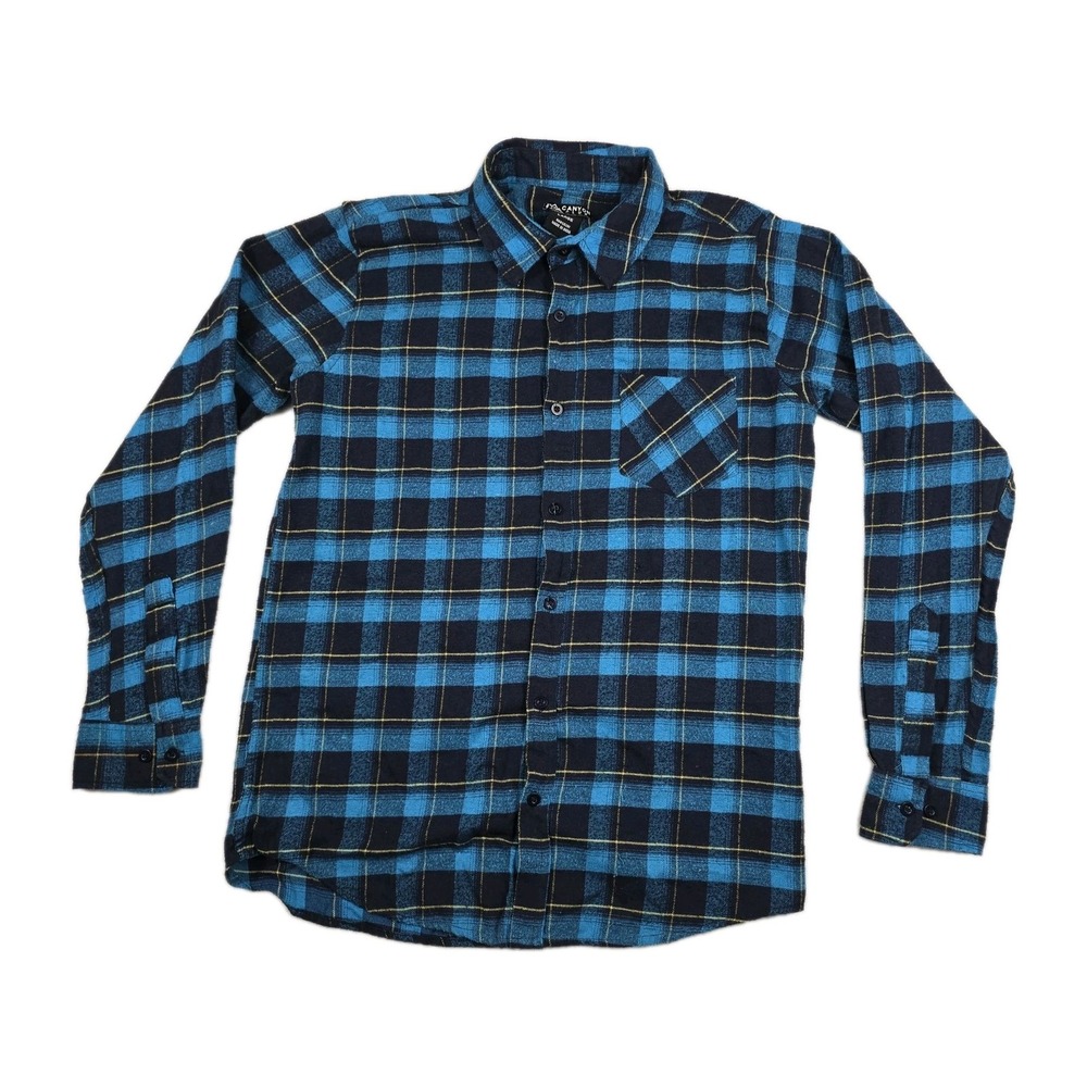 Canyon Club Mens Large Flannel Shirt Blue Black Plaid Long Sleeve Button Front
